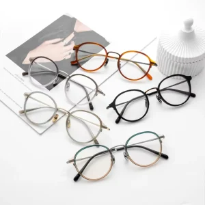 Round Pure Titanium Lightweight Flexible Eyeglass Frames for Men and Women
