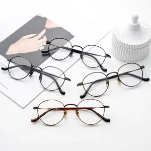 Round Retro Flexible Full Titanium Eyeglass Frames for Men and Women
