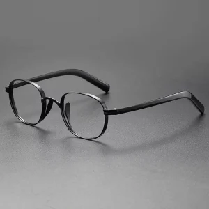 Round Titanium Acetate-Temple Optical Eyeglass Frame for Men and Women