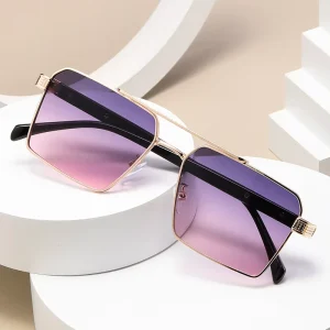 S2536 Women’s Recycled Metal Double Bridge Square Rectangle Sunglasses for Driving