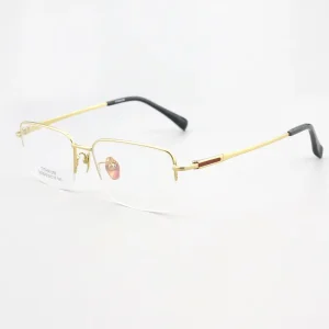 SG0042 Men’s Half Frame Pure Titanium Glasses with Sandalwood Square Lens