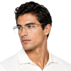 Semi-Rimless Metal Optical Eyeglasses Frames with Anti-Blue-Light Lenses for Men