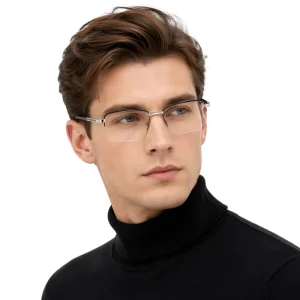 Semi-Rimless Metal Optical Eyeglasses Frames with Saddle Nose Pads for Men