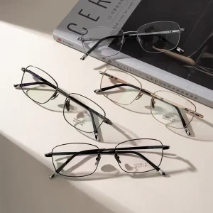 Semi-Titanium Square Eyeglass Frames for Adults with Custom Logo Option