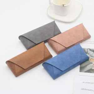 Sheepskin Grain PU Leather Rectangle Sunglasses Case Soft Flip Top Eyeglasses Pouch