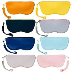 Silicone Glasses Pouch Portable Travel Sunglasses Bag Dustproof Protective Eyeglass Case with Hand Strap Pink and Light Blue