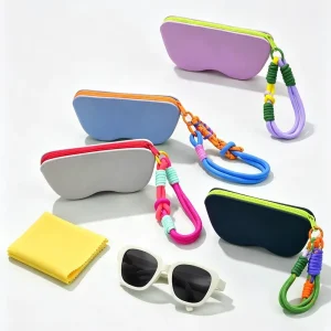 Silicone Sunglasses Case with Braided Lanyard Zipper Eyeglass Storage Pouch