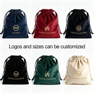 Silk Screen Custom Velvet Jewelry Pouch Drawstring Storage Packaging Bag