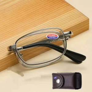 Silver Hyperopia Reading Glasses Mini Folding Metal Square Design With Case