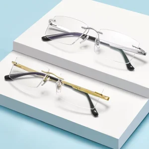 Silver Pure Titanium 6.7g Rimless Prescription Eyeglass Frames Anti-Blue Light