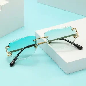 Silver Rimless Square Metal Frame Sunglasses with UV400 Tinted Lenses