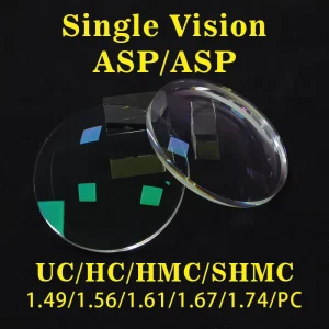 Single Vision ASP Resin Optical Lenses Multi Coated UC HC HMC SHMC 1.49 1.56 1.61 1.67 1.74 PC Prescription Eyewear Lens