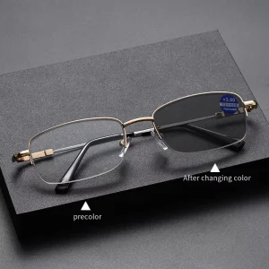 Slim Photochromic Reading Glasses with Blue-Light Blocking, Titanium Memory Frame, PC Lenses, UV Adaptive