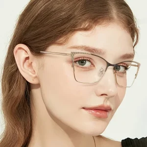 Small Cat Eye Irregular Brown Gold Alloy Optical Frames Blue Light Blocking Prescription Glasses