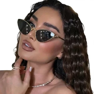 Small-Frame Cat-Eye Metal Sunglasses with UV380 Protection and Non-Polarized Lenses