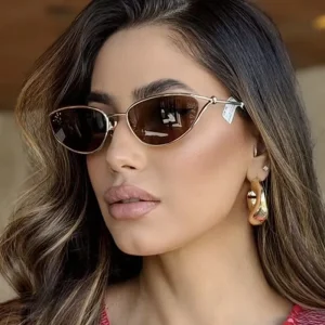Small Frame Cat Eye Sunglasses for Women Metal Frame Retro Outdoor Sunglasses