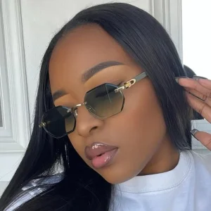 Small-Frame Hexagon Rimless Sunglasses for Men Rectangle Cutting Lens UV400
