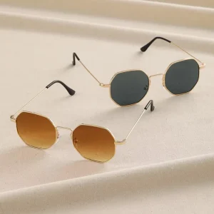 Small-Frame Polygon Sunglasses with Gradient Lenses, UV400 Protection, Metal Frames