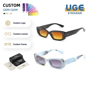 Small Frame Rectangle Sunglasses Vintage Thick Rim Unisex Streetwear Colorful UV400 Shades