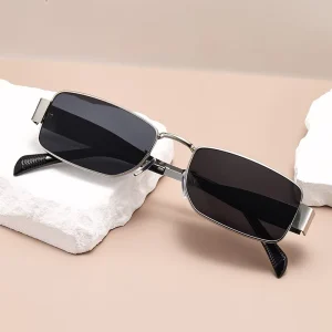 Small Rectangle Vintage Square Sunglasses for Men and Women Wide-Temple Metal Frame