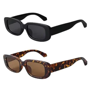 Small Rectangular Square PC Frame Unisex Leopard UV400 Sunglasses
