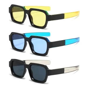 Small Square Polygon Sunglasses with Colorful Temples