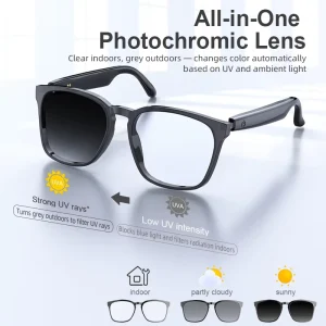 Smart Audio Glasses Auto Photochromic Lens UV Protection Blue Light Blocking Wireless Call Music Eyewear Men Women Sunglasses