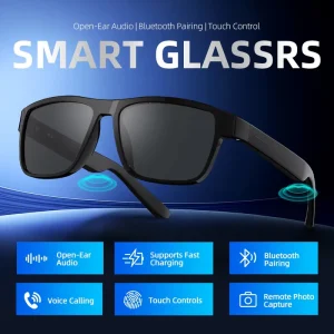 Smart Audio Glasses Open Ear HiFi Stereo Blue Light Blocking UV400 Magnetic Charging Touch Control & Voice Assistant