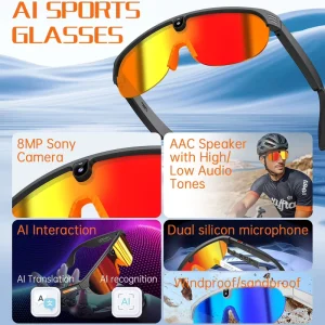 Smart Glasses with 8MP Camera 1200P POV Video Recording Bluetooth Music Calls Outdoor Cycling Sport Eyewear AIMB-G5