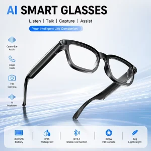 Smart Video Glasses HD 1080P Camera Transparent Lenses AI Recording for Outdoor Activities
