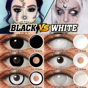 Soft Halloween Crazy Black Color Contact Lens Glost White Scary Cosmetic Colored Contacts Cat Eye Contacts for Cosplay