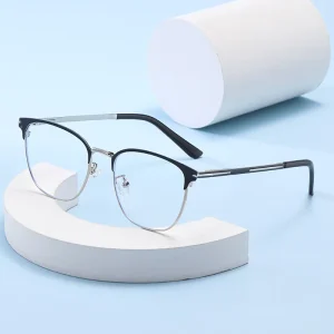 Soft Square Metal Frame Spring Hinge Anti Blue Light Blocking Eyeglasses Optical Spectacle Frame for Women Men Unisex