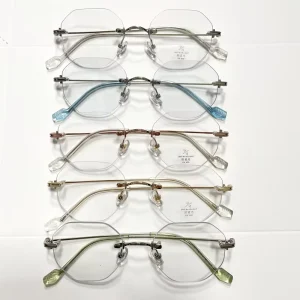 Solid Assorted Square Metal Rimless Optical Frames for Women with Lenses