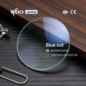 Source Factory China Manufacturer Two-Piece Anti Blue Light CR39 1.56 HMC AR Coating Blue Light Blocking UV420 75mm Diameter Lenses