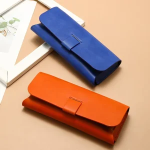 Splicing Crazy Horse Leather Sunglasses Bag Magnetic Closure Hollow Soft Glasses Case with Custom Logo