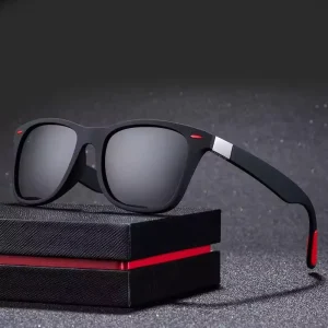 Sports Sunglasses UV400 Polarized Lenses Square Men’s Sports Cycling Eyewear Black White PC Frames