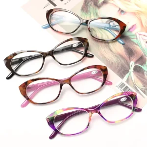 Spring-Hinge Cat-Eye Optical Frames Blue-Light-Blocking Reading Glasses for Women and Men