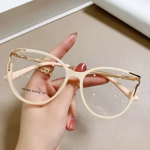 Square Blue Light Blocking Reading Glasses TR90 Gold Metallic Frames with Transparent Temples for Women