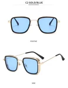 Square Color-Changing Metal-Frame UV400 TAC-Lens Unisex Sunglasses
