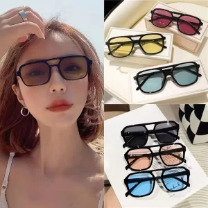 Square Double Beam Retro Pilot Sunglasses, Large Frame, UV400, Unisex