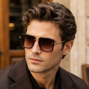 Square Double Bridge UV400 Protection Sunglasses Custom Logo for Men