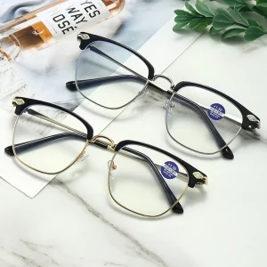 Square Half-Frame Metal Anti-Blue Light Presbyopia Reading Glasses