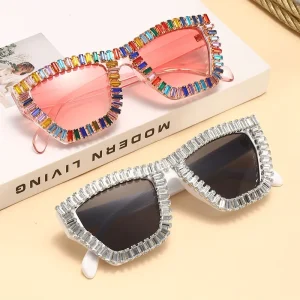 Square Handmade Diamond Inlaid Rhinestone Sunglasses for Stage Party Street