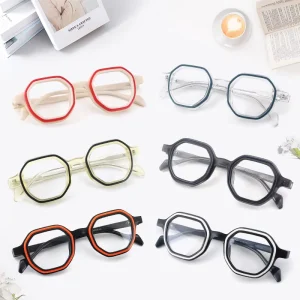 Vintage Prescription Optical Eyeglass Frames with Colorful Double-Rim Acetate Design