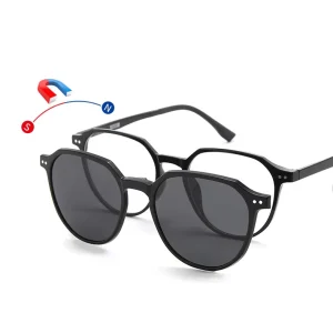 Square Men’s Sunglasses UV400 Polarized Clip-On Glass Lenses for Driving