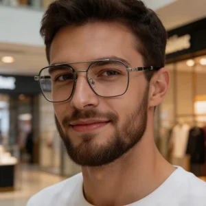 Square Metal Double-Bridge Anti-Blue-Light Optical Eyeglass Frames for Men