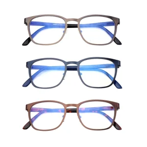 Square Metal Frame Computer Reading Glasses Blue Light Blocking Anti-Radiation for Men and Women
