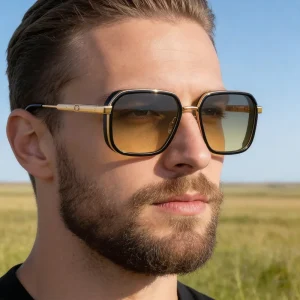 Square Metal-Frame Spring-Hinge UV400 Sunglasses for Men