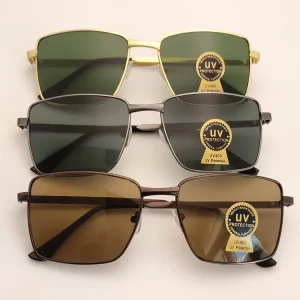 Square Metallic Frame Toughened Glass Lens Contrast Enhancing Aviation Sunglasses