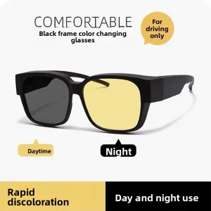 Square Myopia Sunglasses for Unisex Photochromic UV400 Anti Dazzle Night Vision Glasses for Cycling & Driving